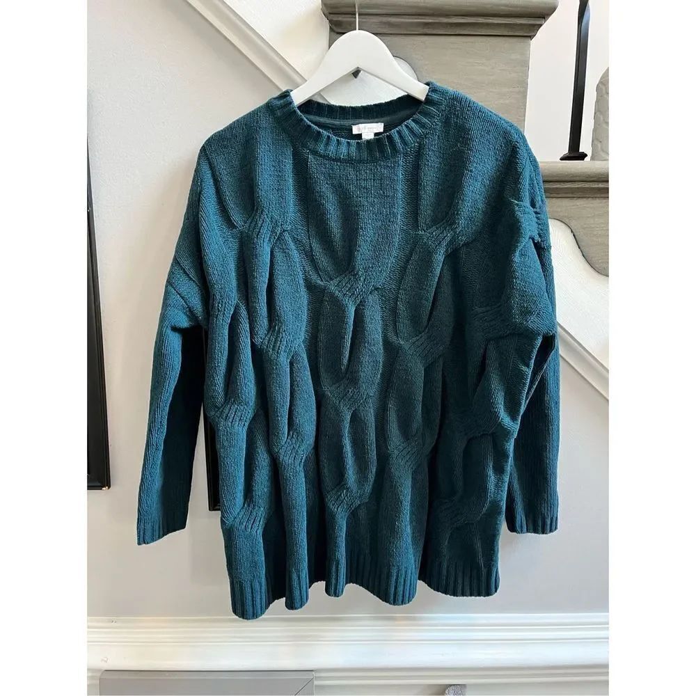 J. Jill Teal Soft Chenille Wide Knit Sweater sz S EUC
